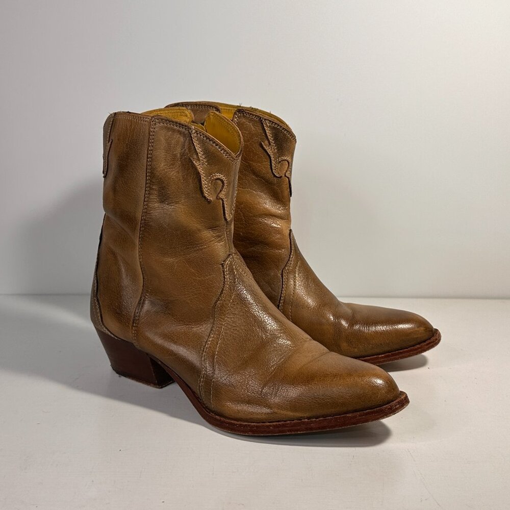 Free People Side Zip Tan / Beige Leather Ankle Booties Women Size 39 eu